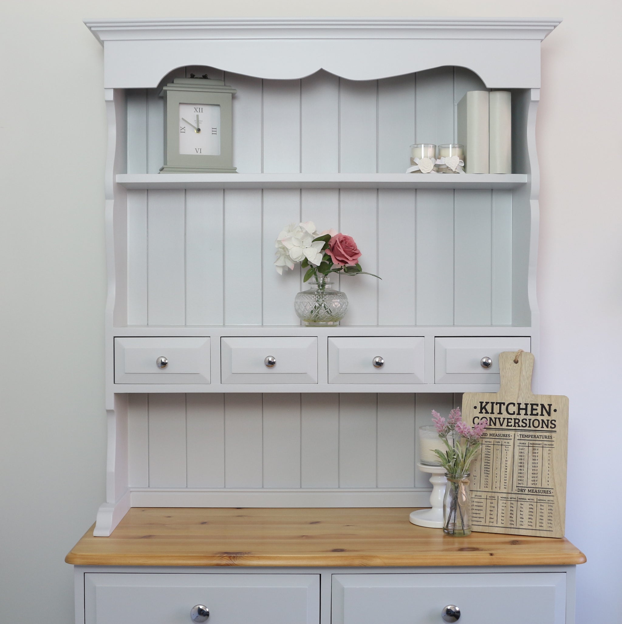 Light Grey Vintage Welsh Dresser - Serenity Roots Furniture Light Grey Vintage Welsh Dresser - Serenity Roots Furniture