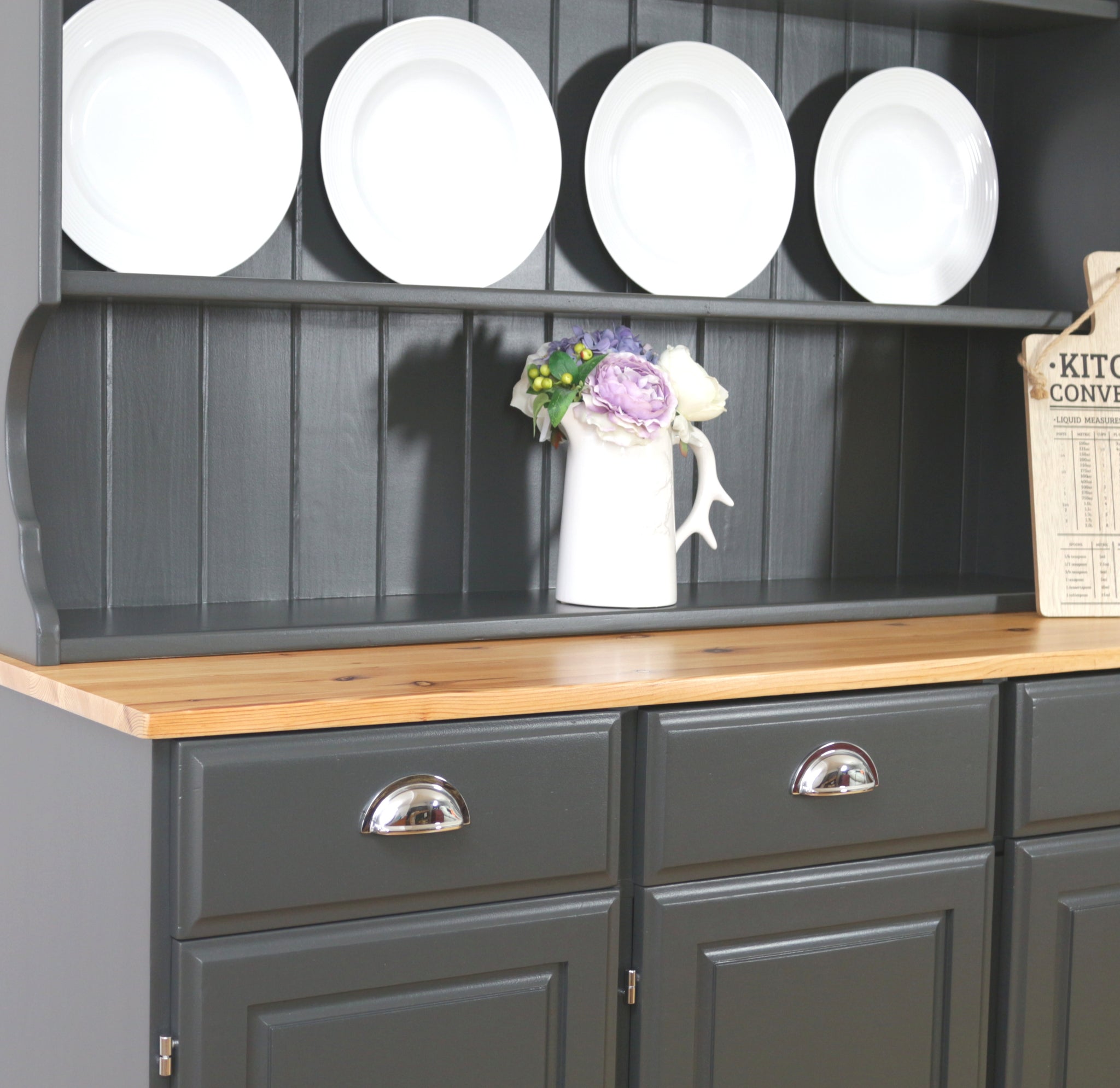 Large Vintage Dark Grey Ducal Welsh Dresser - Serenity Roots Furniture Large Vintage Dark Grey Ducal Welsh Dresser - Serenity Roots Furniture