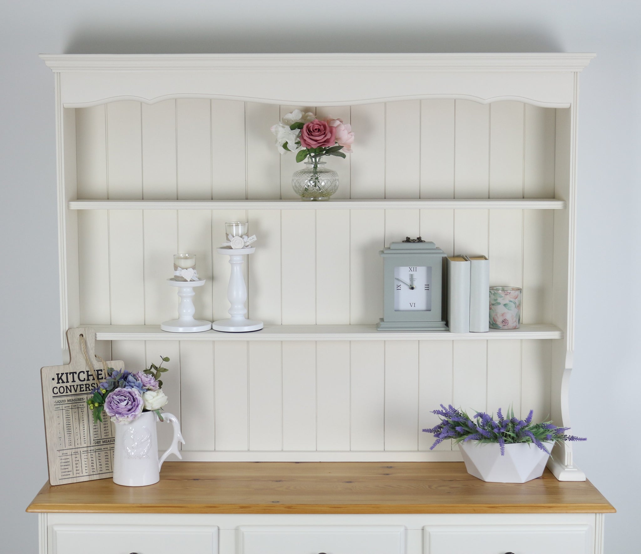 cream painted welsh dresser SOLD Shabby Chic Solid / Hard Wood Welsh Dresser, Top and Bottom, Complete Unit. Hand Painted in Antique White, Clotted Cream. Can Be Custom