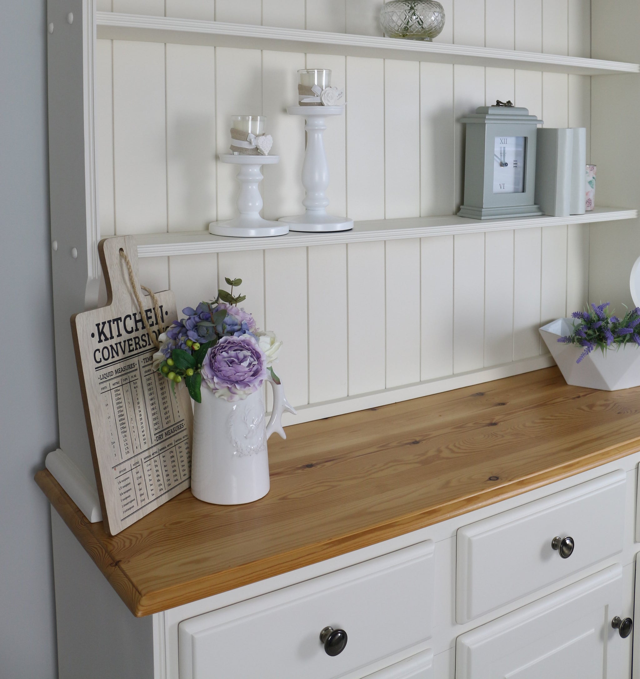 cream painted welsh dresser Large Shaker Style Painted Welsh Dresser, Drawers, Cupboard Base and 3 Shelf Display Top. Handmade in Any Size or Colour. Customisable