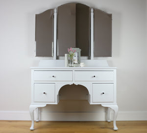 Light Grey 1950s Vintage Dressing Table and Triple Mirror