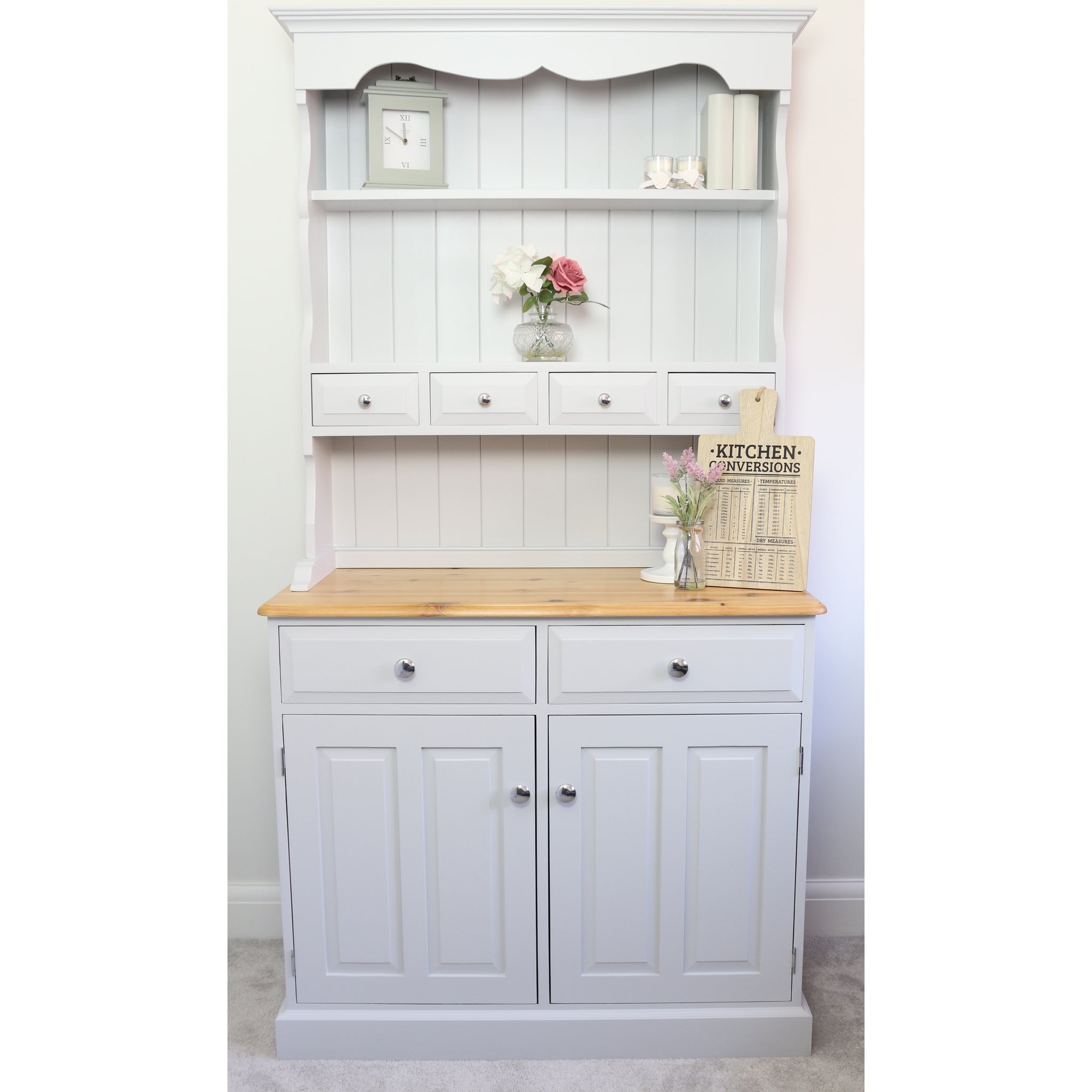 Light Grey Vintage Welsh Dresser - Serenity Roots Furniture Light Grey Vintage Welsh Dresser - Serenity Roots Furniture